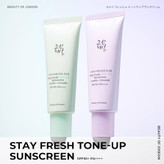 ضد آفتاب تونآپ اصلاحکننده تناژ زرد و کدری پوست بیوتی آف جوسان مدل Stay Fresh Purple حاوی سنتلا آسیاتیکا و سرامید
